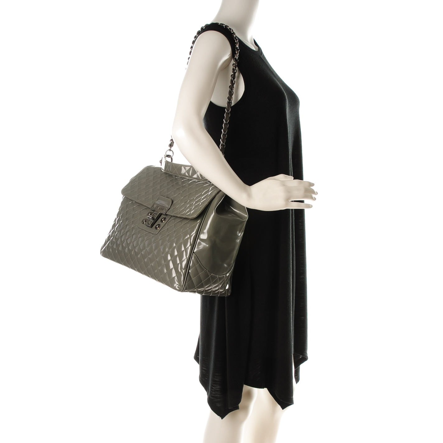 Glazed Calfskin Mademoiselle Lock Kelly Flap Bag Grey