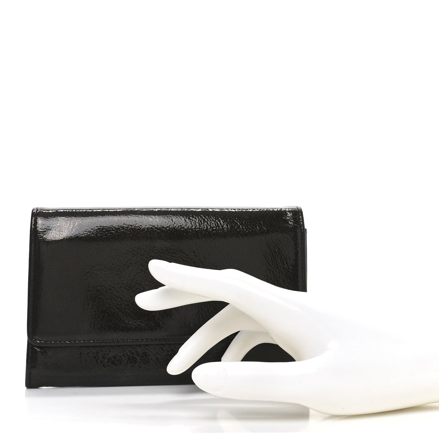 Patent Goatskin Flap Wallet Dark Brown