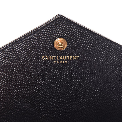 Saint Laurent Grain De Poudre Matelasse Chevron Deconstructed Monogram Chain Wallet Black 6 of 11