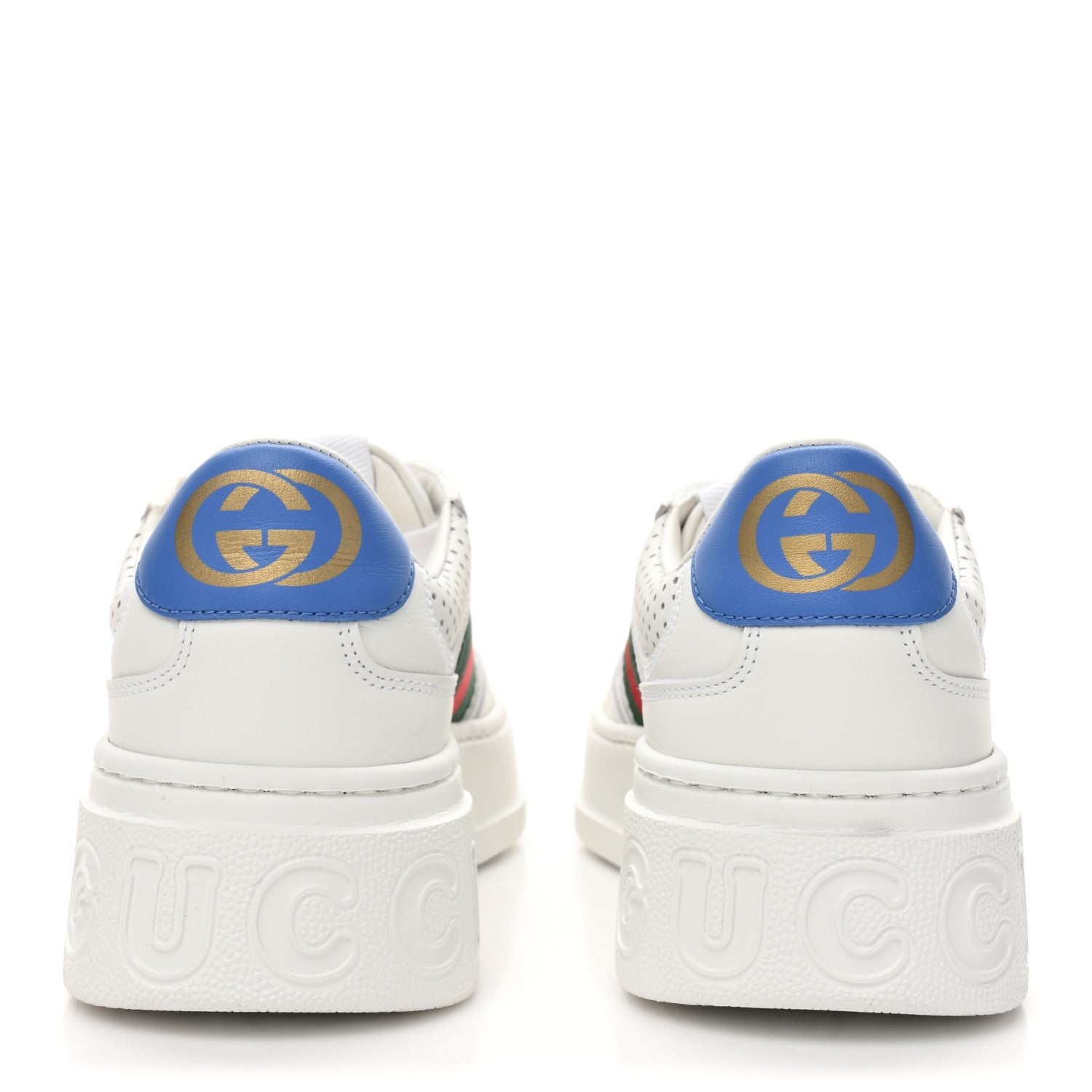 Gucci Calfskin Web Perforated Womens Platform 55mm Sneakers 37.5 White Bright Splash 4 of 10