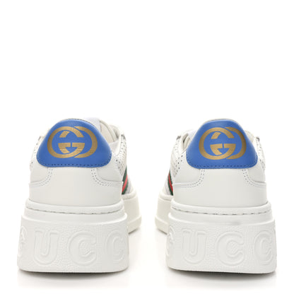 Gucci Calfskin Web Perforated Womens Platform 55mm Sneakers 37.5 White Bright Splash 4 of 10