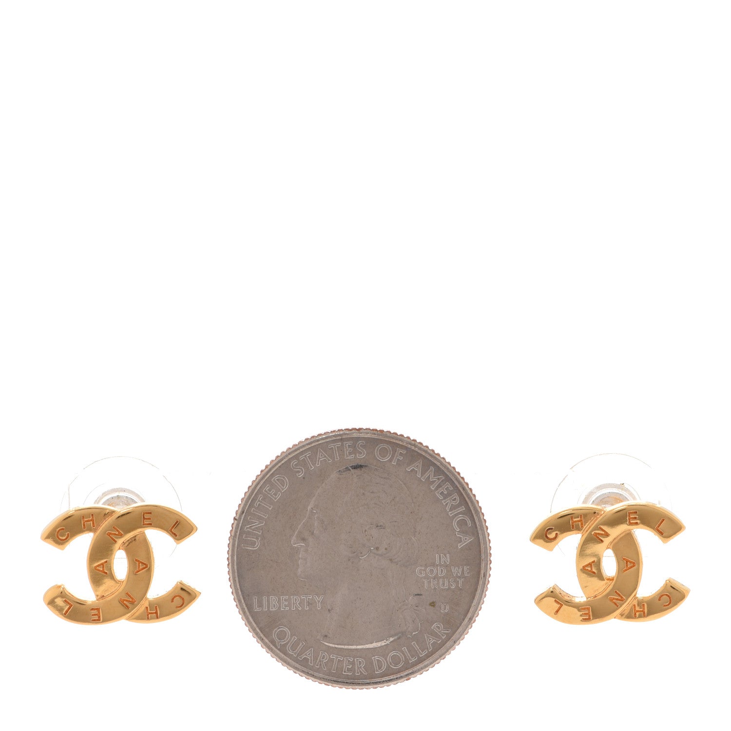 Chanel Metal CC Paris Button Stud Earrings Gold 2 of 4