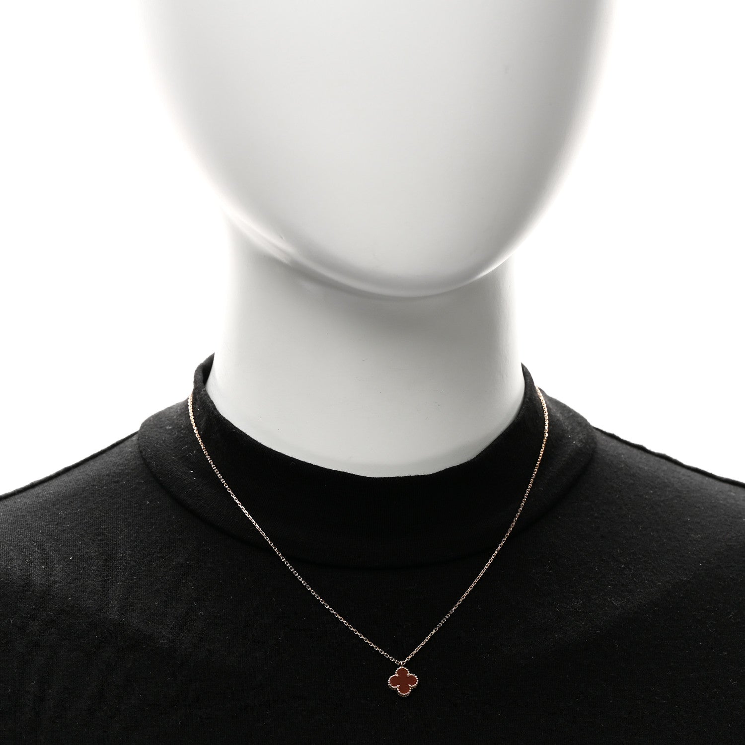 Van Cleef & Arpels 18K Rose Gold Carnelian Sweet Alhambra Pendant Necklace 2 of 6