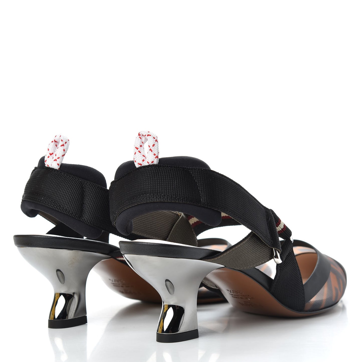 Technical Mesh FF Colibri 55mm Slingback Pumps 36.5 Tobacco Moro Bordeaux Black Militare