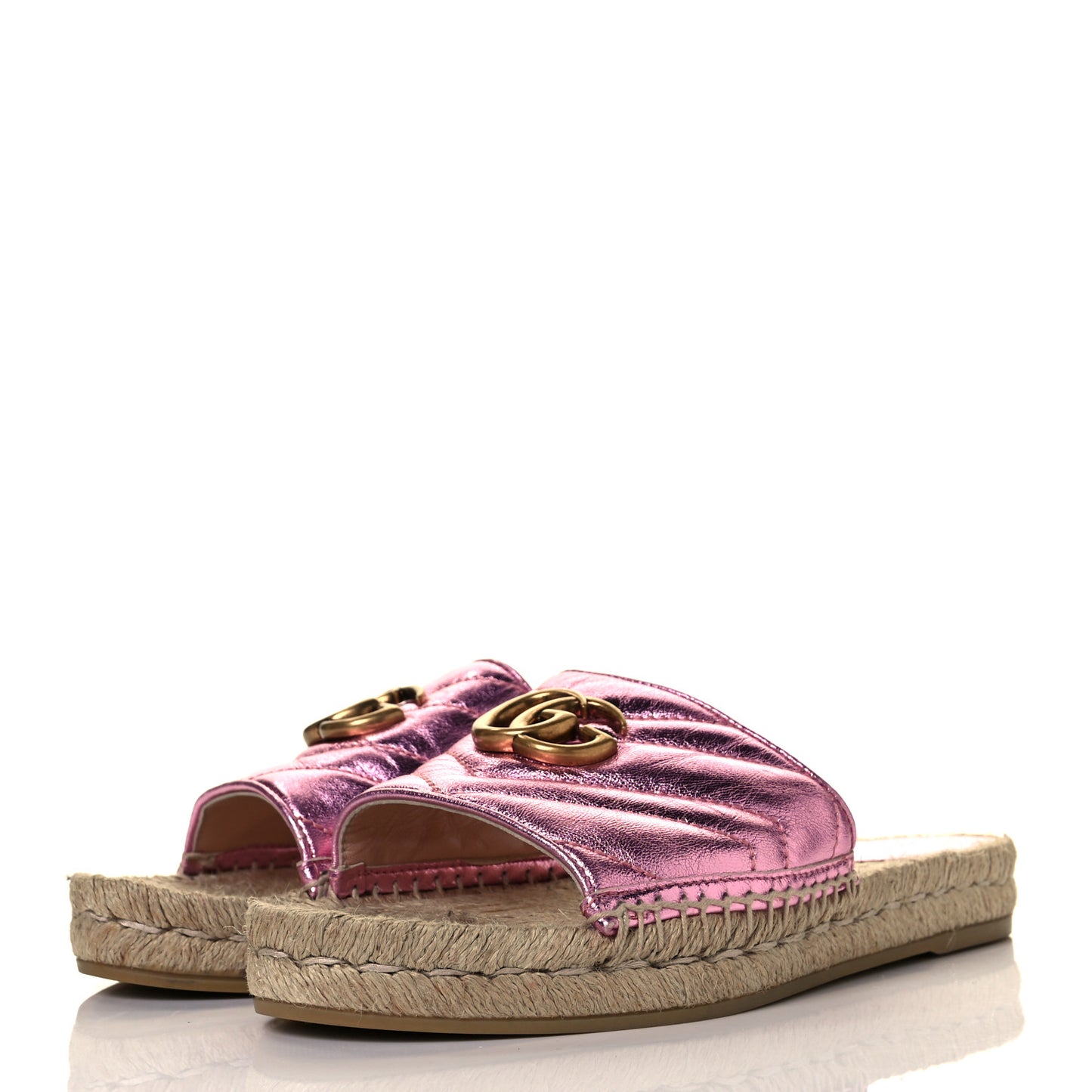 Metallic Nappa Matelasse GG Marmont Espadrille Slide Sandals 38.5 Rosa