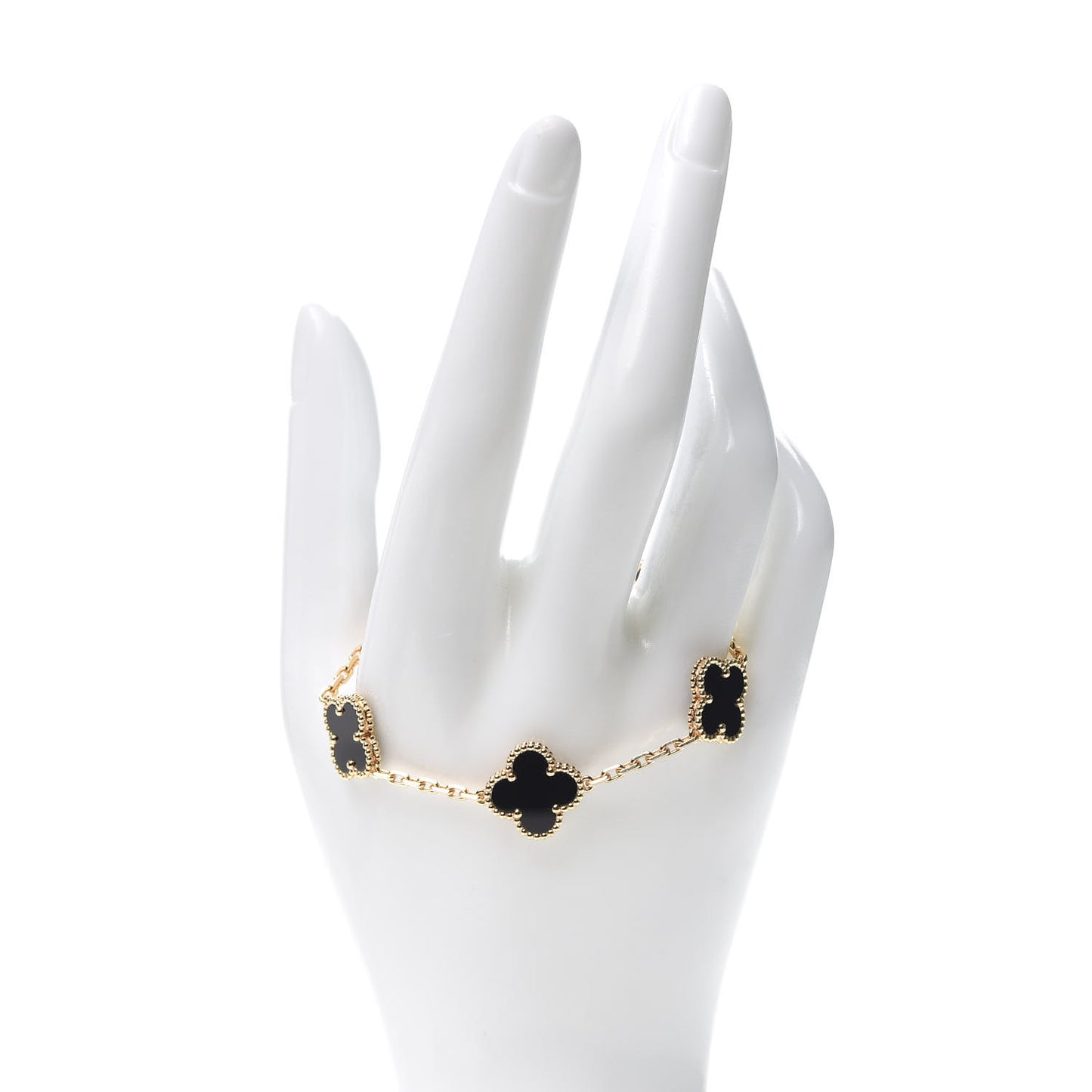 18K Yellow Gold Black Onyx 5 Motifs Vintage Alhambra Bracelet