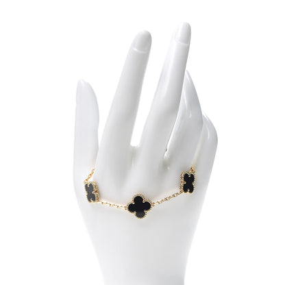 Van Cleef & Arpels 18K Yellow Gold Black Onyx 5 Motifs Vintage Alhambra Bracelet 2 of 8