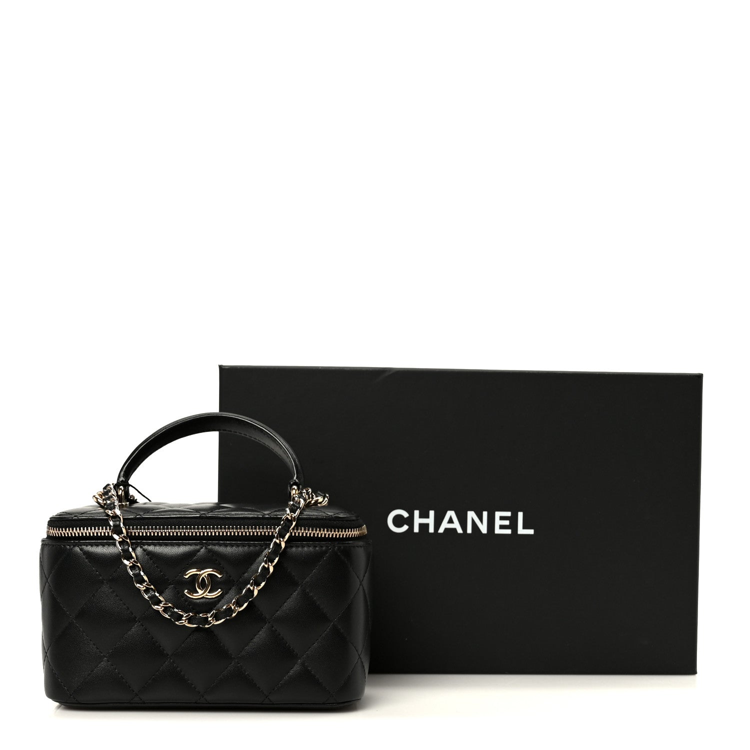 Chanel Lambskin Quilted Small Top Handle Vanity Case With Chain Black 11 of 11