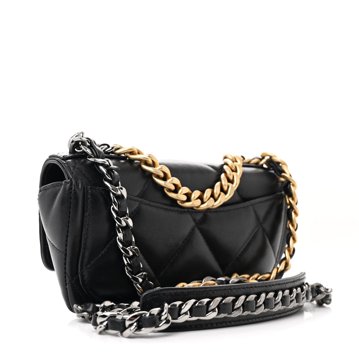 Goatskin Quilted Chanel 19 Glasses Case With Chain Black