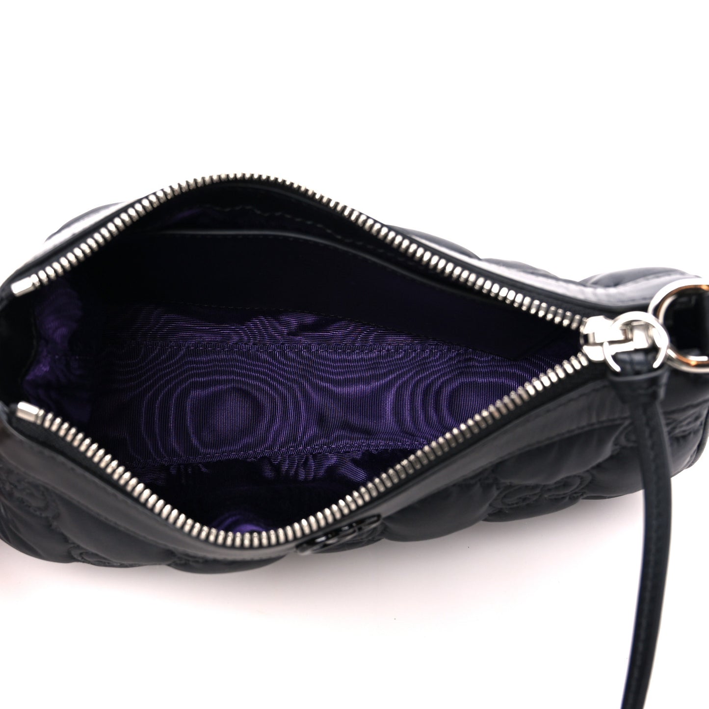 Nylon Calfskin Enamel GG Matelasse Chain Handbag Black
