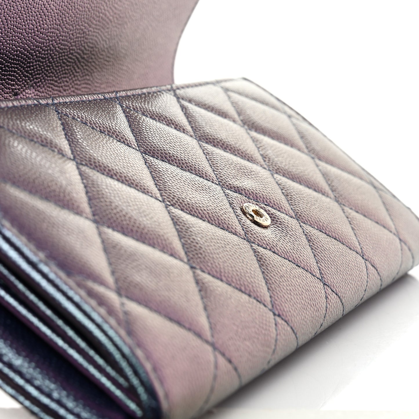 Iridescent Caviar Quilted Large Gusset Flap Wallet Dark Blue