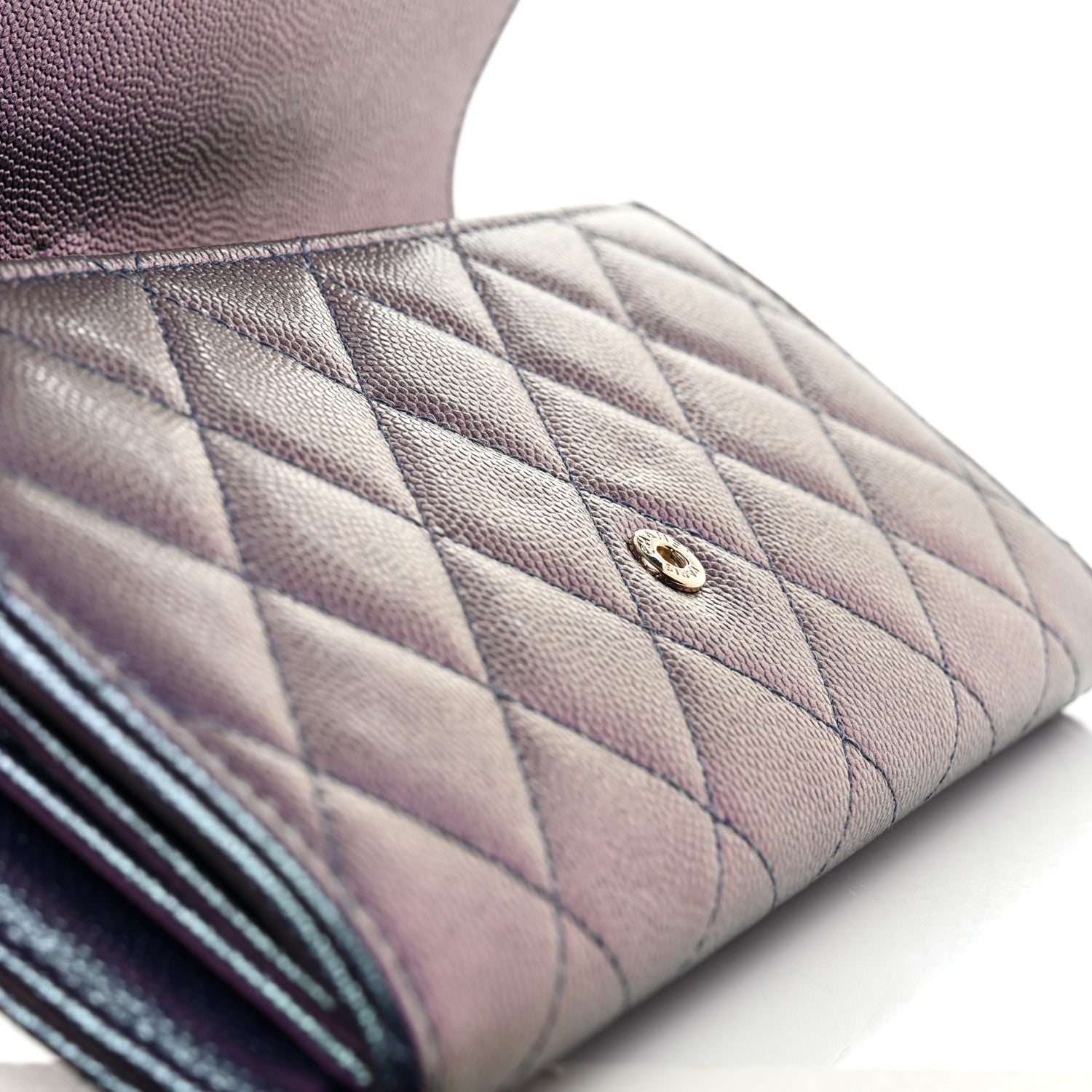 Chanel Iridescent Caviar Quilted Large Gusset Flap Wallet Dark Blue 10 of 12
