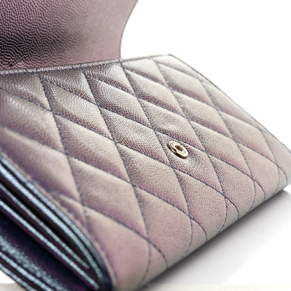 Chanel Iridescent Caviar Quilted Large Gusset Flap Wallet Dark Blue 10 of 12