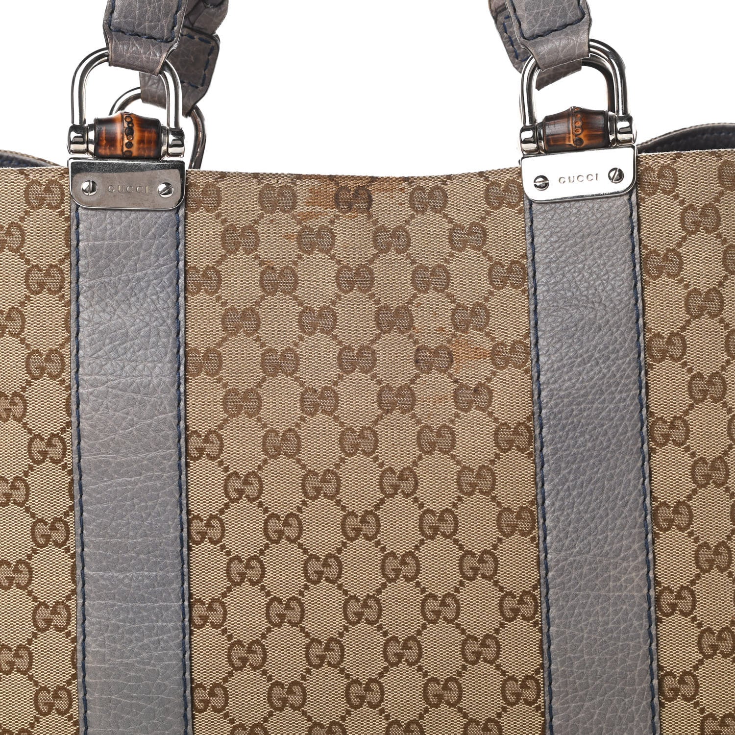 Gucci Monogram Medium Bamboo Bar Tote Blue 8 of 13