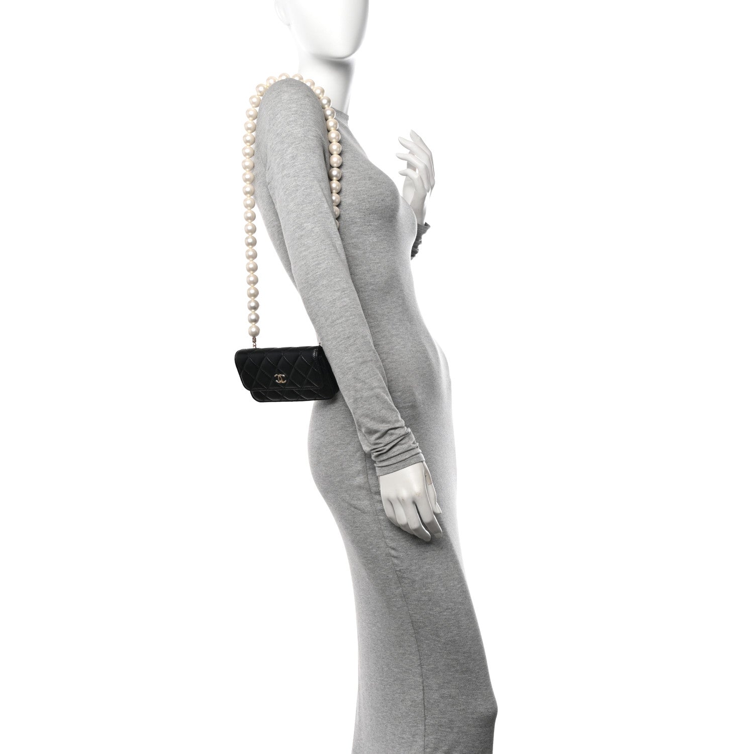 Chanel Calfskin Quilted Maxi Pearls Clutch With Chain Black 2 of 12