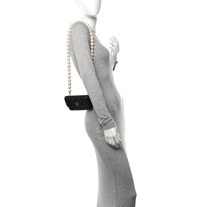 Chanel Calfskin Quilted Maxi Pearls Clutch With Chain Black 2 of 12