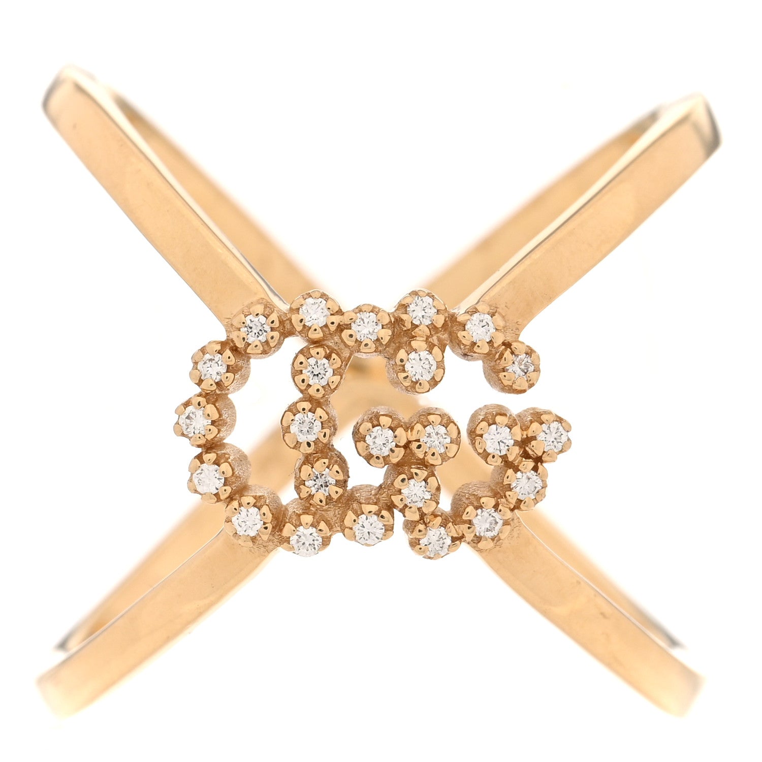 Gucci 18K Yellow Gold Diamond Running G Cross Ring 51 5.75 1 of 6