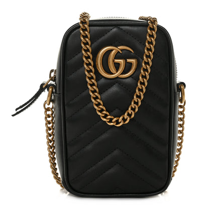 Gucci Calfskin Matelasse Mini GG Marmont Crossbody Bag Black 1 of 9