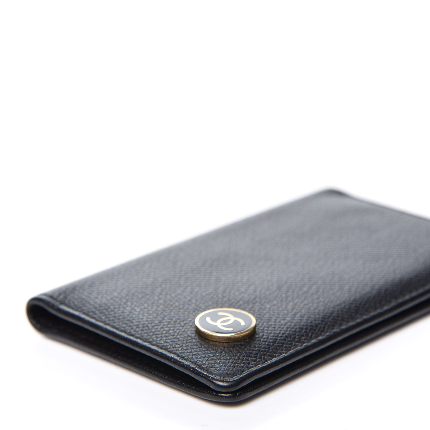 Grained Calfskin CC Button Card Holder Black