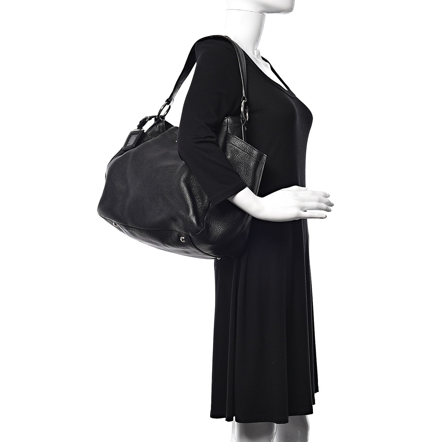 Prada Vitello Daino Side Pocket Hobo Black 2 of 17