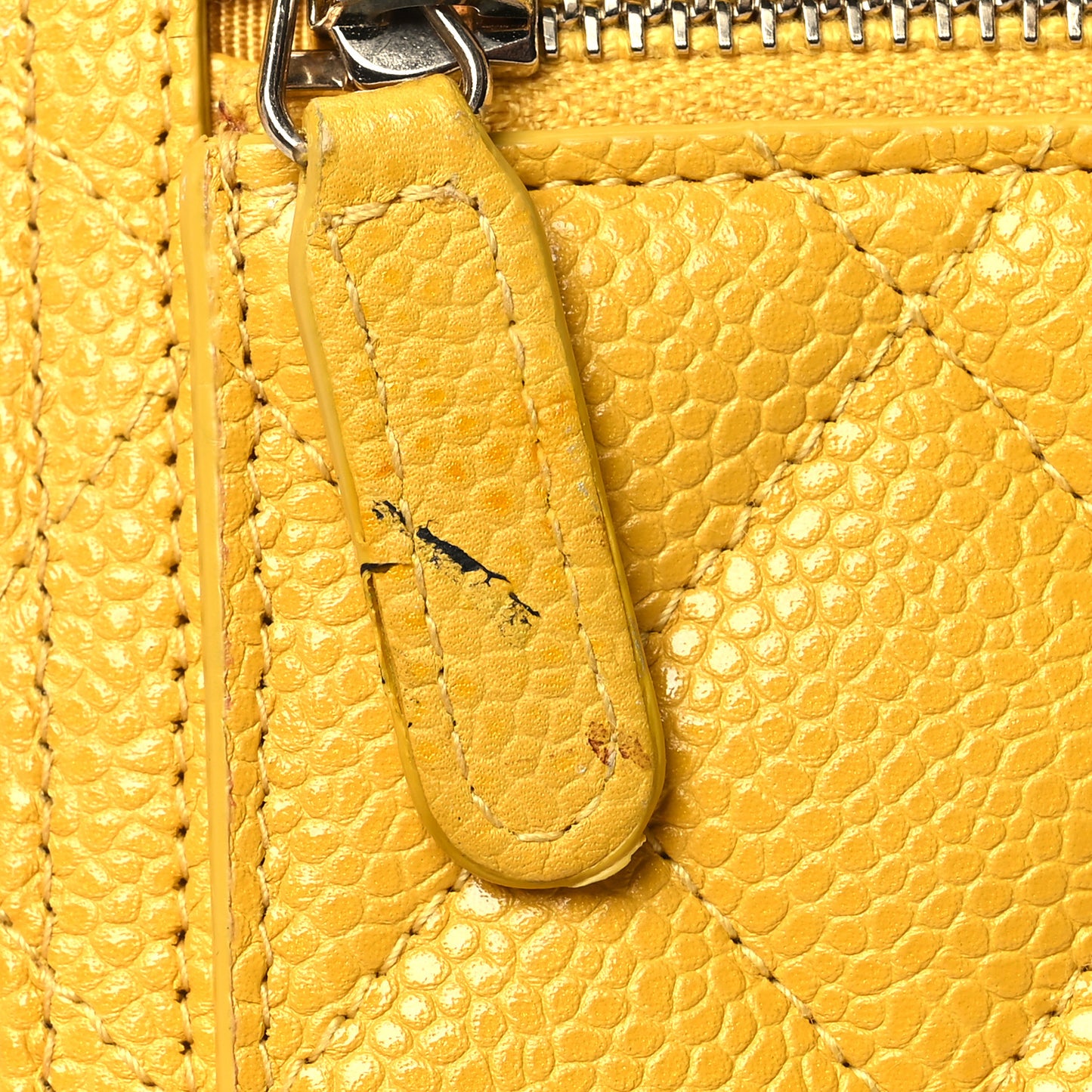 Caviar Quilted Compact Flap Wallet Yellow