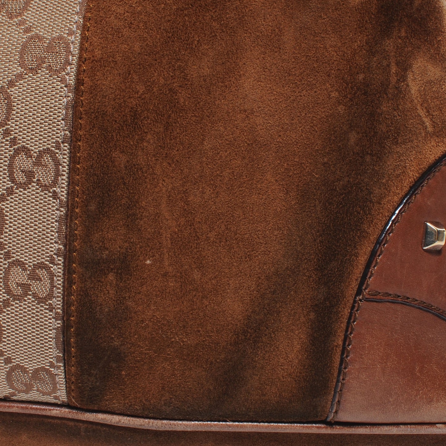 Suede Monogram Drawstring Shoulder Bag Brown