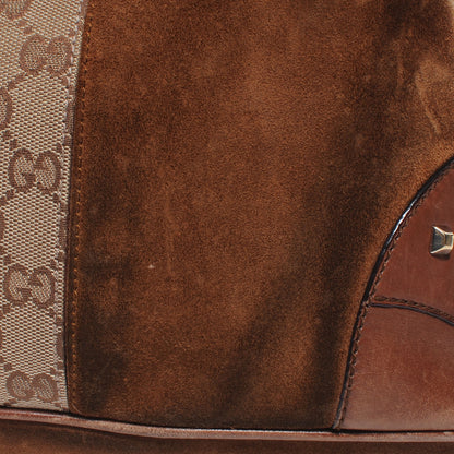 Gucci Suede Monogram Drawstring Shoulder Bag Brown 8 of 14
