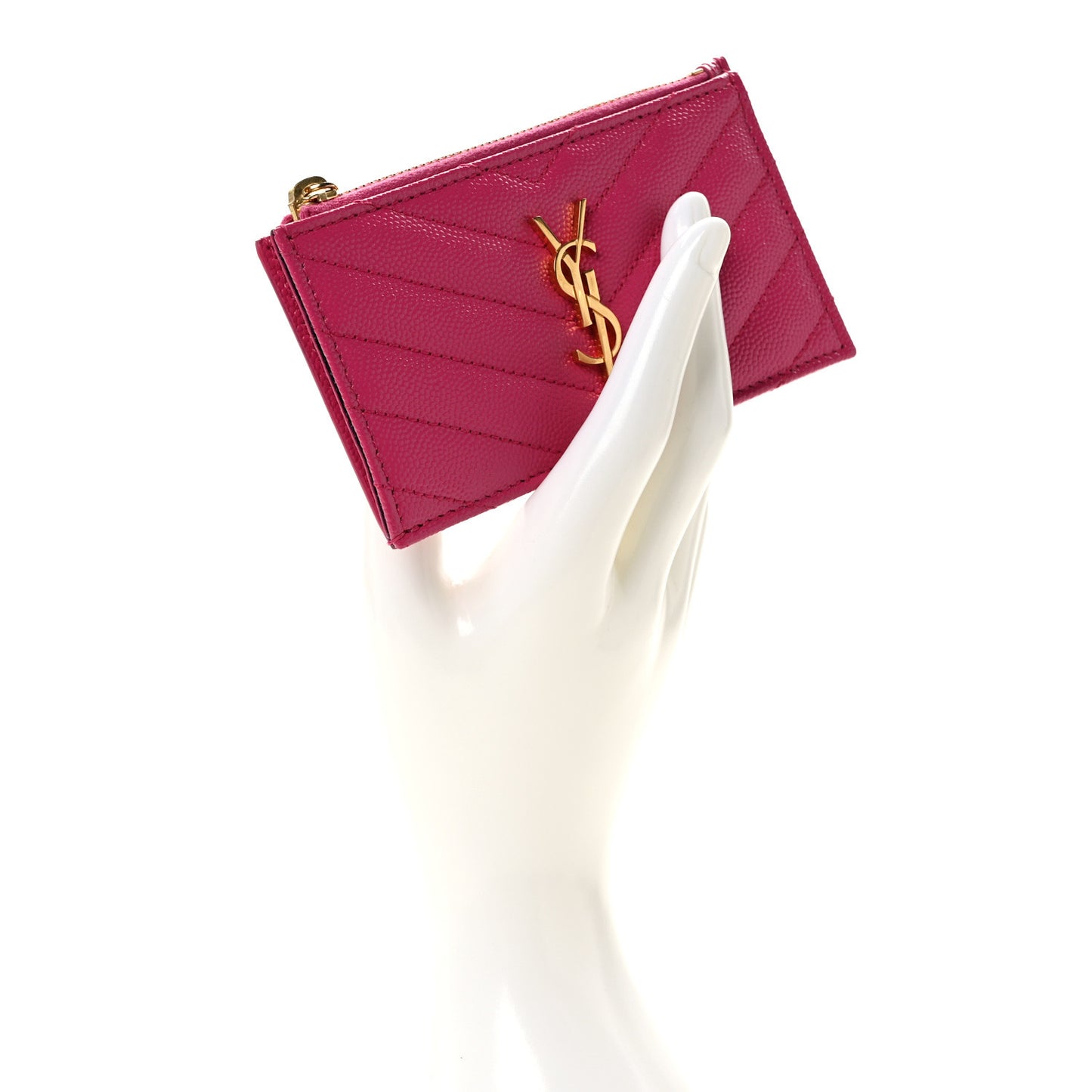 Grain De Poudre Matelasse Chevron Monogram Fragments Zippered Card Case Fresh Fuxia