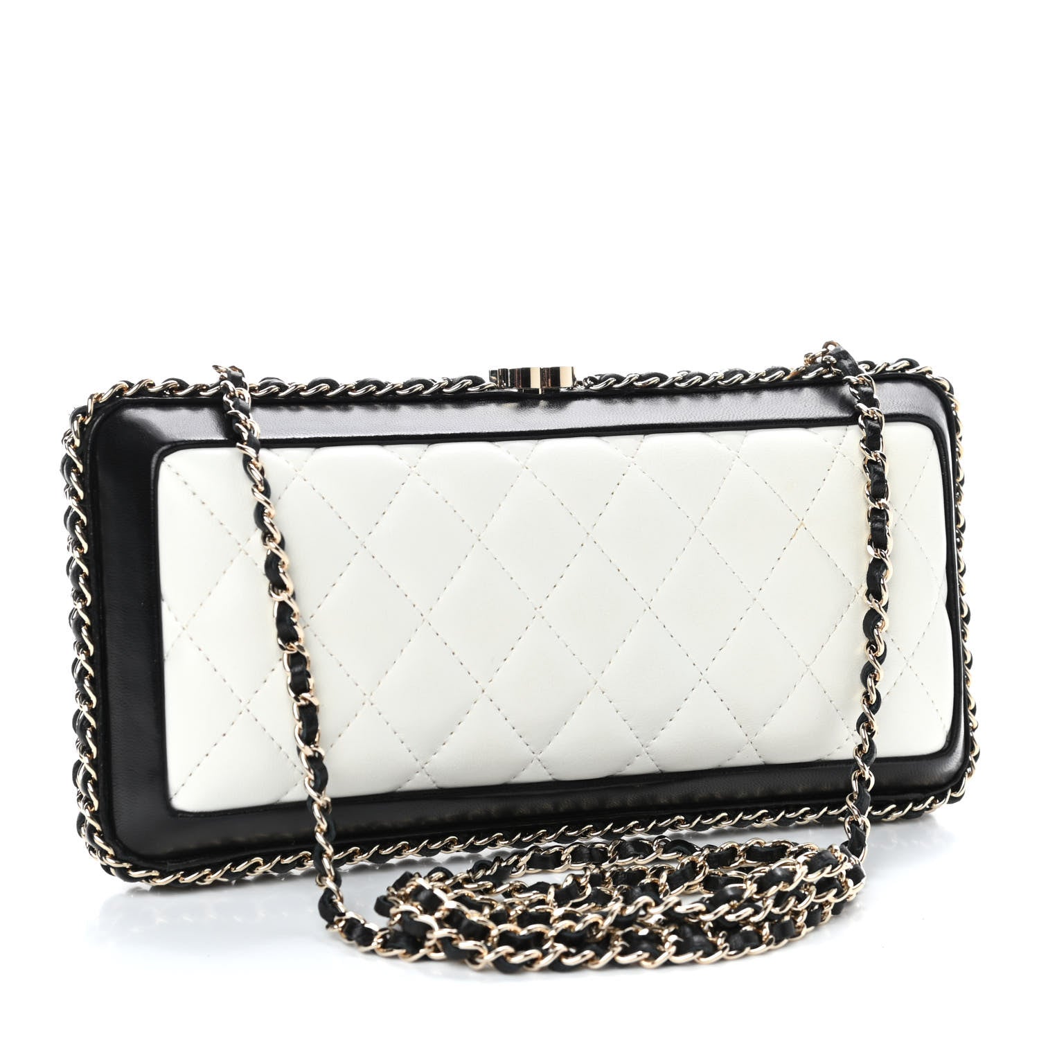 Chanel Lambskin Quilted Chain Around Clutch White Black 2 of 4