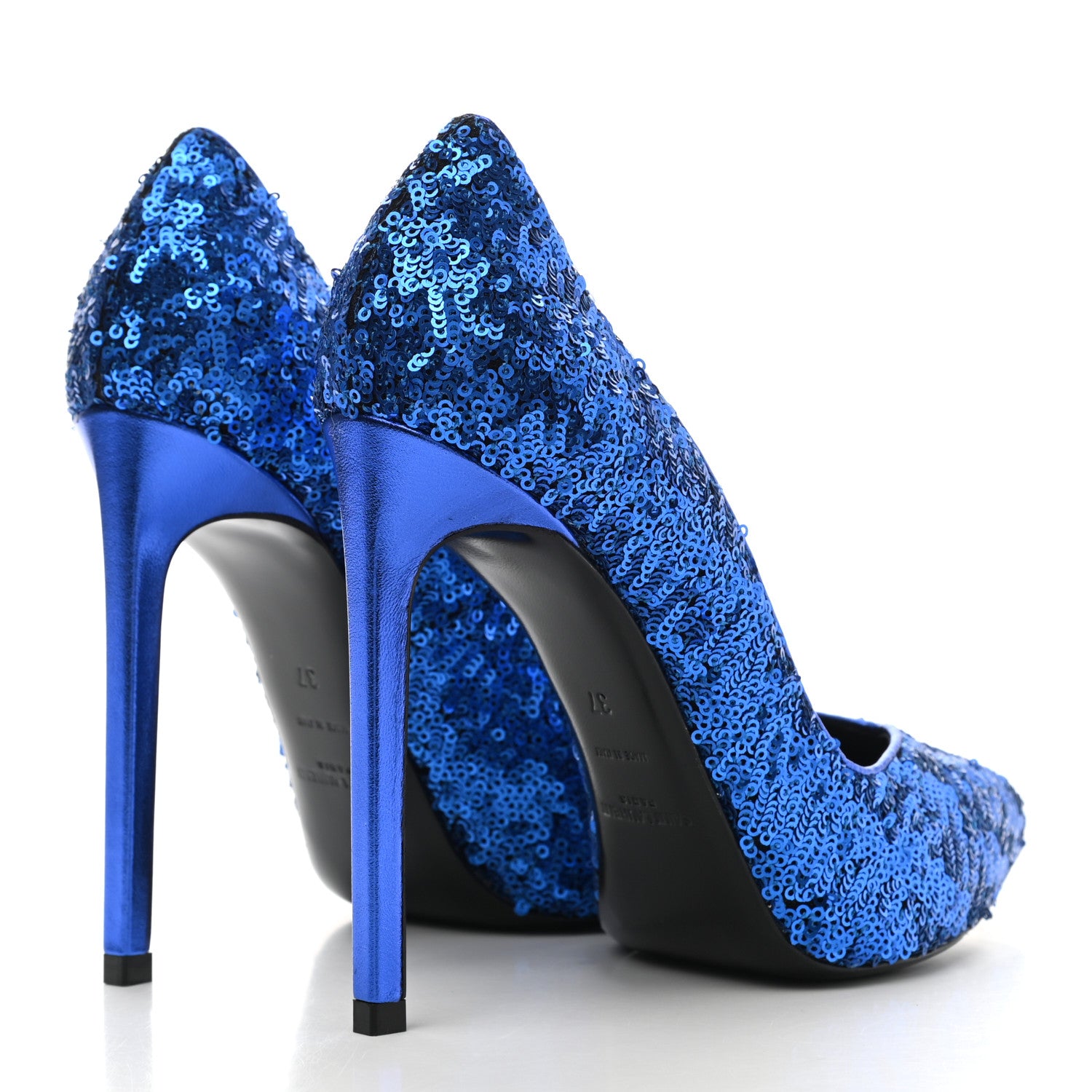 Saint Laurent Sequin Paris 105 V Cut Pumps 37 Blue Roy 4 of 8