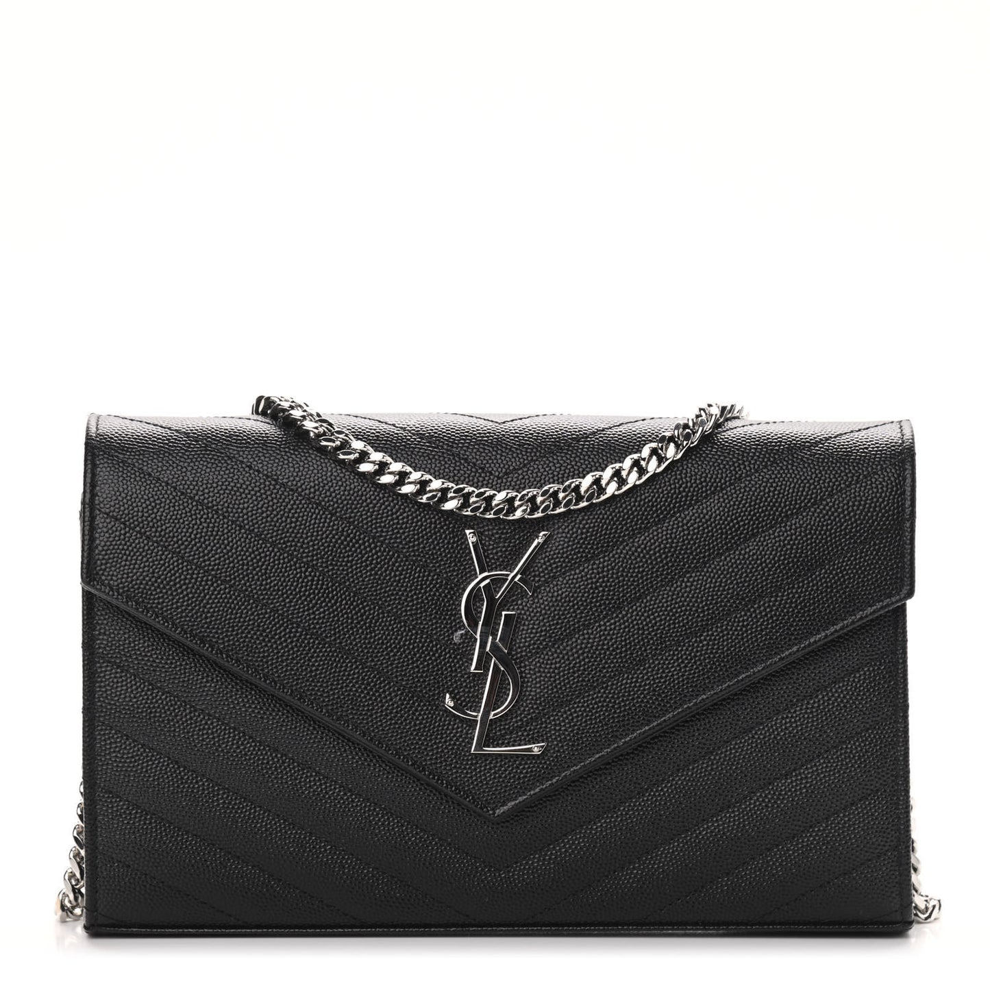 Grain De Poudre Matelasse Chevron Monogram Chain Wallet Black