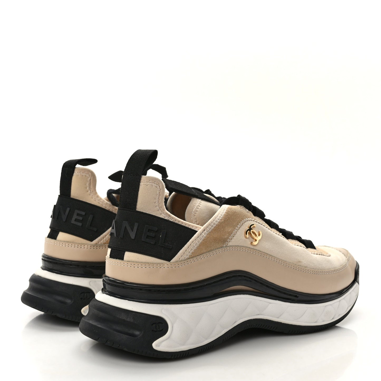 Velvet Calfskin Mixed Fibers CC Sneakers 40 Beige
