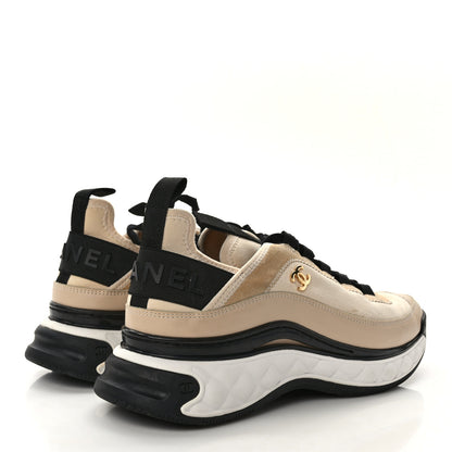 Chanel Velvet Calfskin Mixed Fibers CC Sneakers 40 Beige 4 of 9