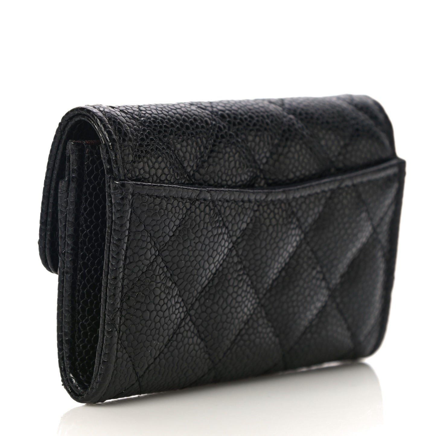 Caviar Quilted Flap Card Holder Wallet Black