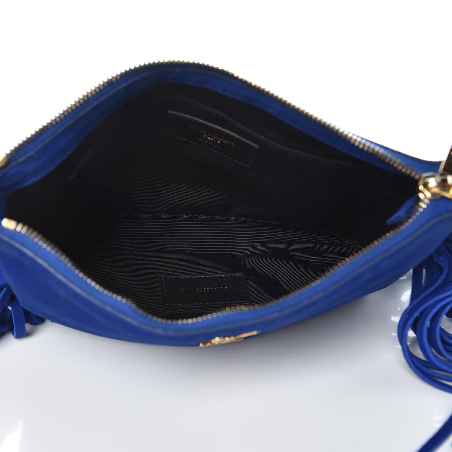Saint Laurent Suede Calfskin Small Fringe Crossbody Bag Blue 5 of 13