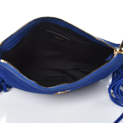 Saint Laurent Suede Calfskin Small Fringe Crossbody Bag Blue 5 of 13
