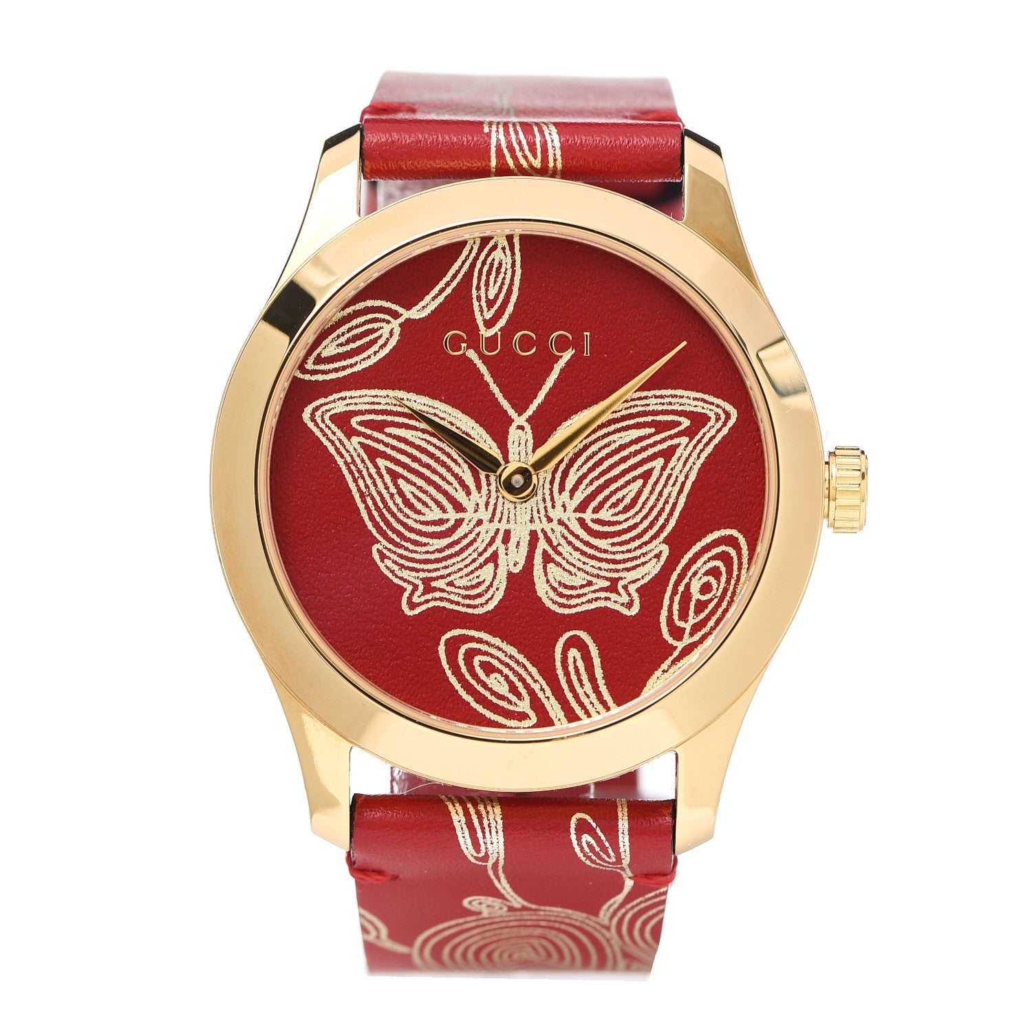 Gucci Stainless Steel Calfskin 38mm G-Timeless Butterfly Quartz Watch Red 1 of 7