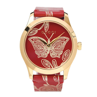 Gucci Stainless Steel Calfskin 38mm G-Timeless Butterfly Quartz Watch Red 1 of 7