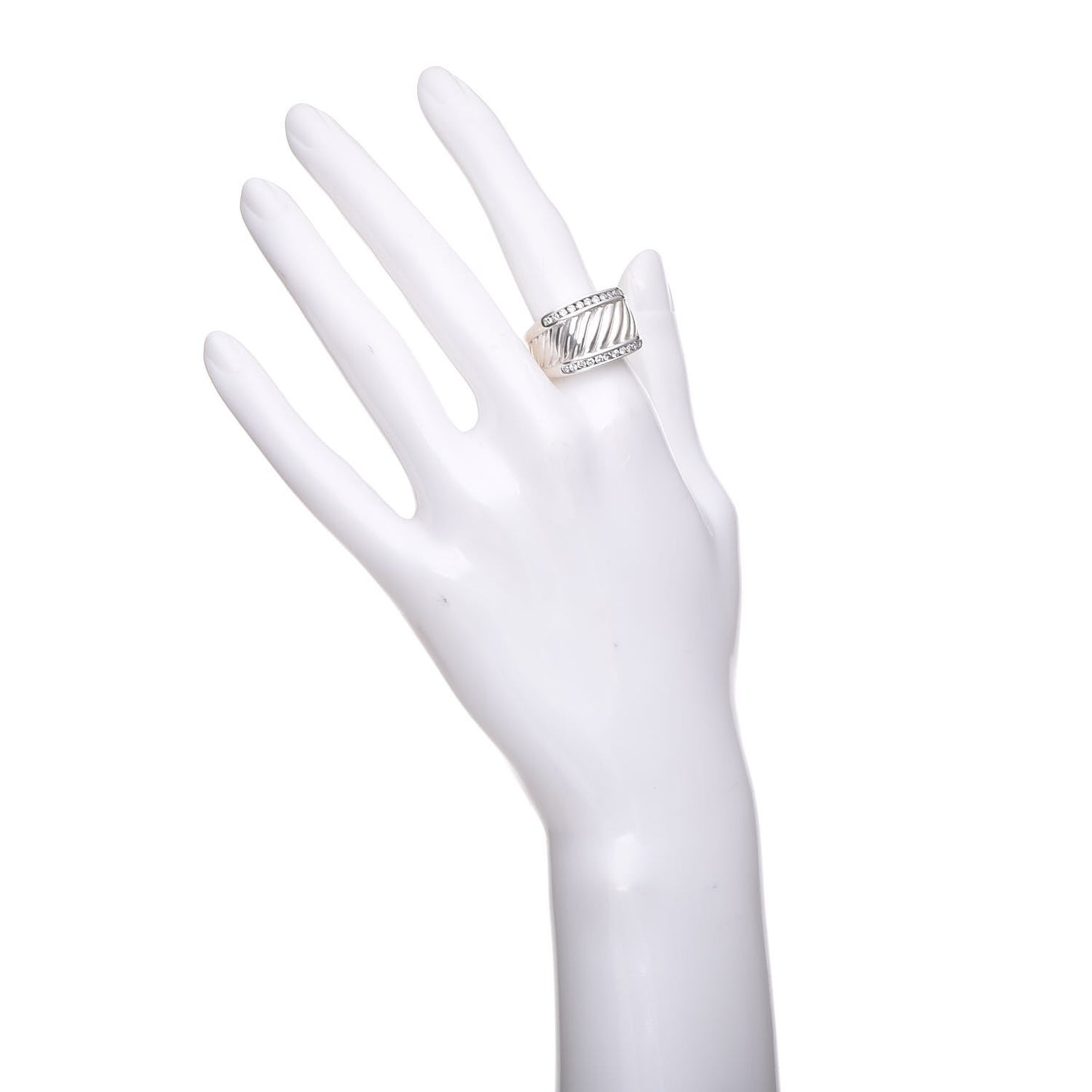 Sterling Silver Diamond Cable Cigar Band Ring 55 7.25