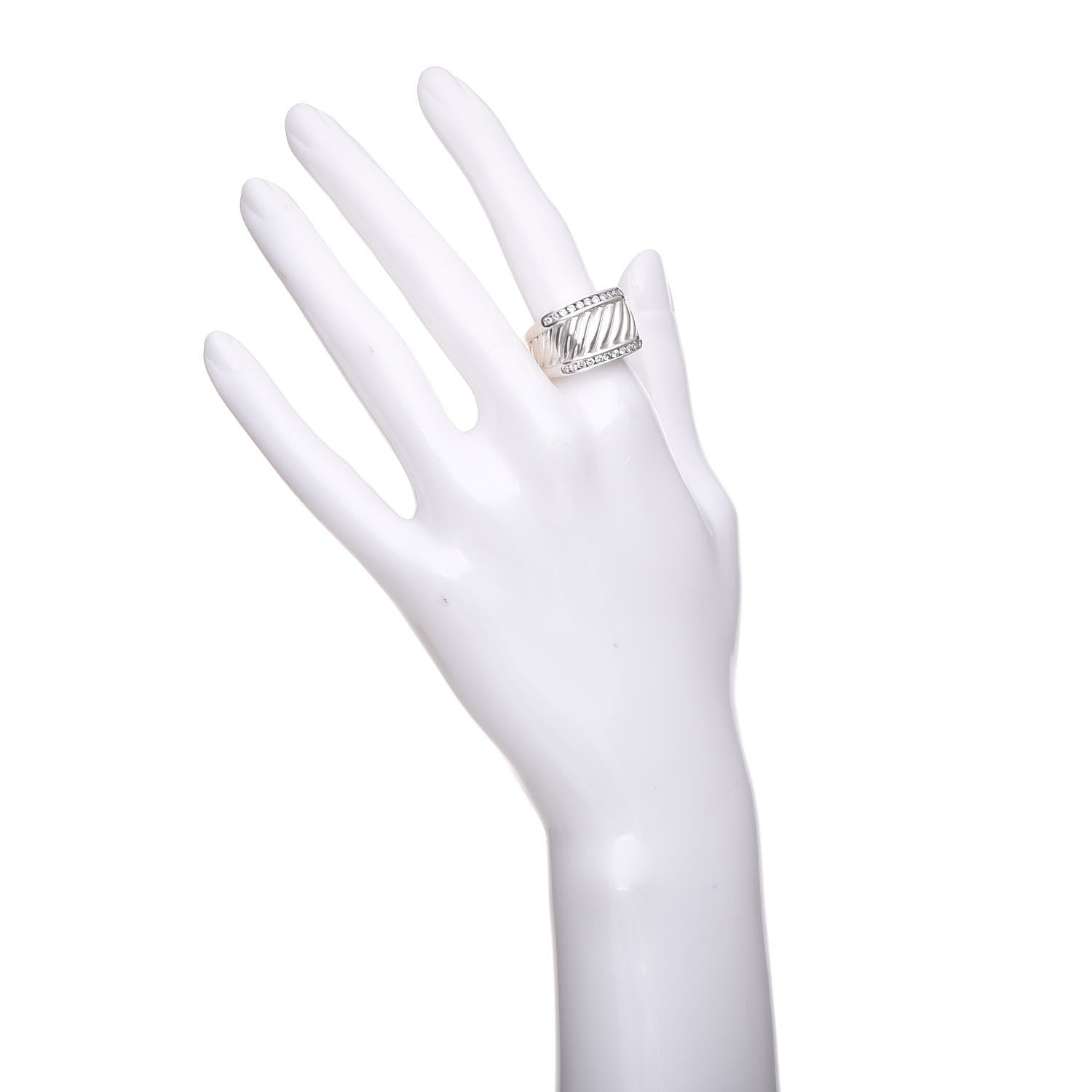 David Yurman Sterling Silver Diamond Cable Cigar Band Ring 55 7.25 2 of 10