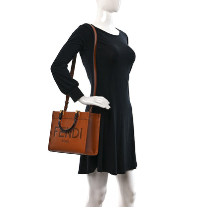 Fendi Vitello King Plexiglass Logo Embossed Small Fendi Sunshine Shopper Tote Cuoio 9 of 9