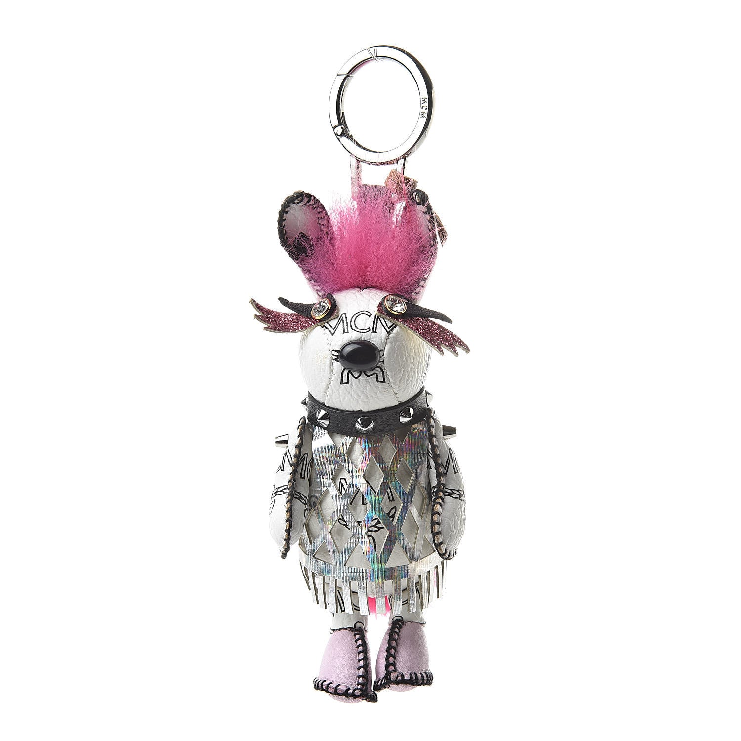 MCM Visetos Punk Rabbit Key Ring Bag Charm White 1 of 4