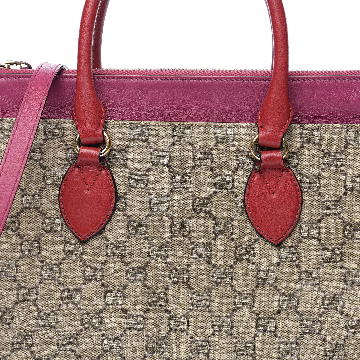 GG Supreme Monogram Moon Calfskin Small Zip Top Tote Beige Ebony Hibiscus Red New Rosette