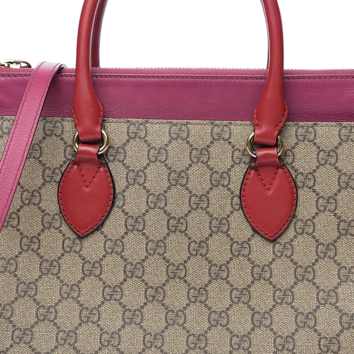 Gucci GG Supreme Monogram Moon Calfskin Small Zip Top Tote Beige Ebony Hibiscus Red New Rosette 8 of 11