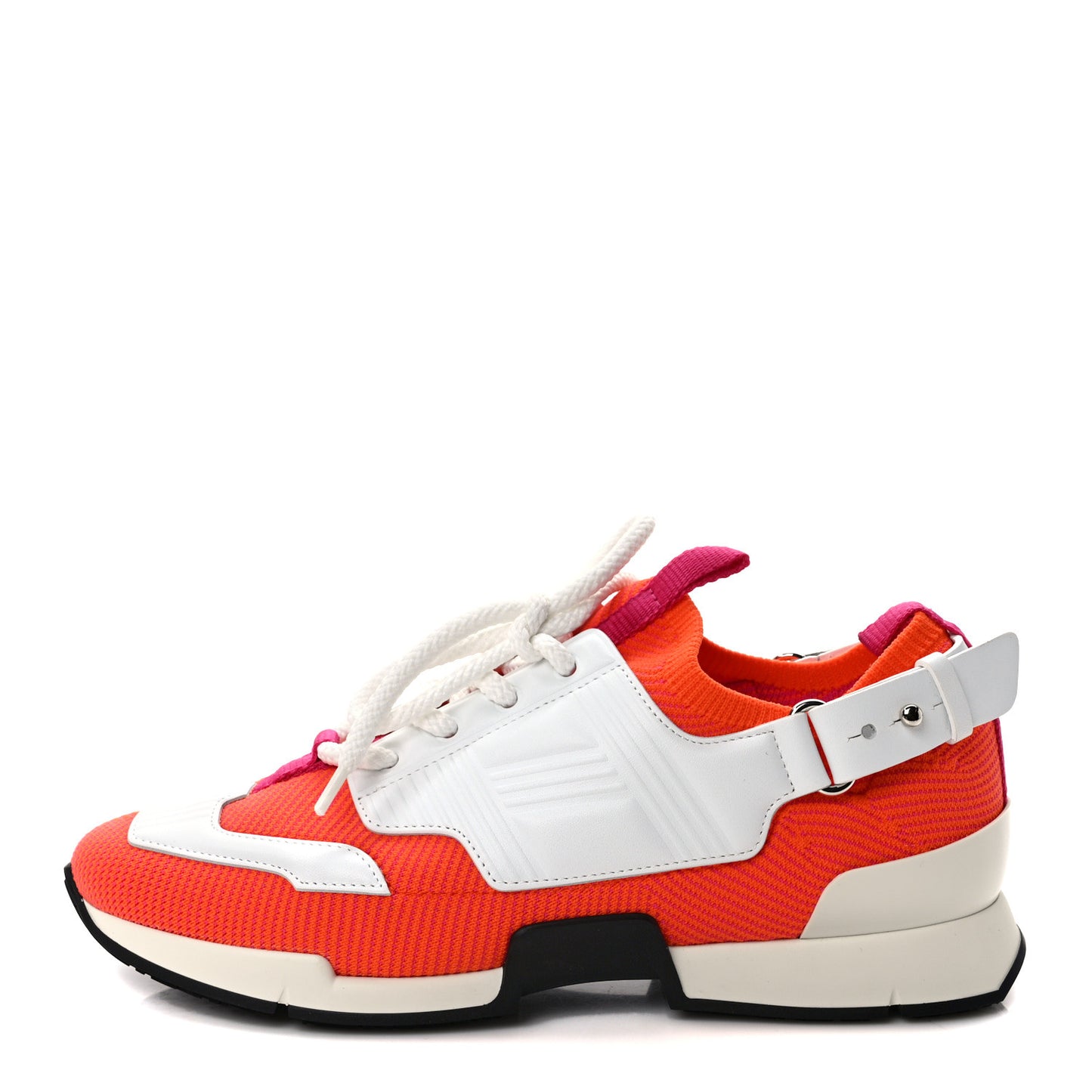 Calfskin Womens Athlete Sneakers 37.5 White Orange