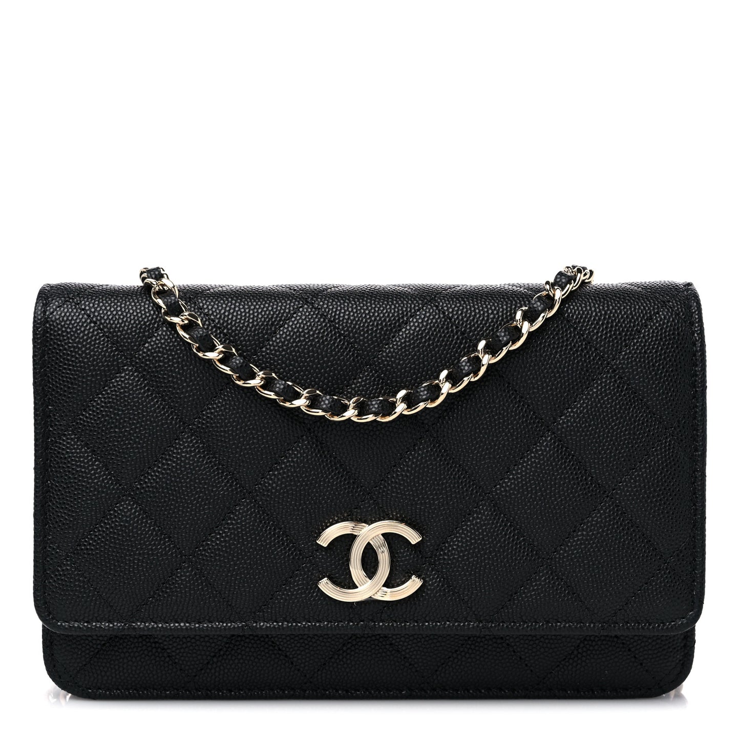 Caviar Quilted Striated CC Wallet On Chain WOC Black