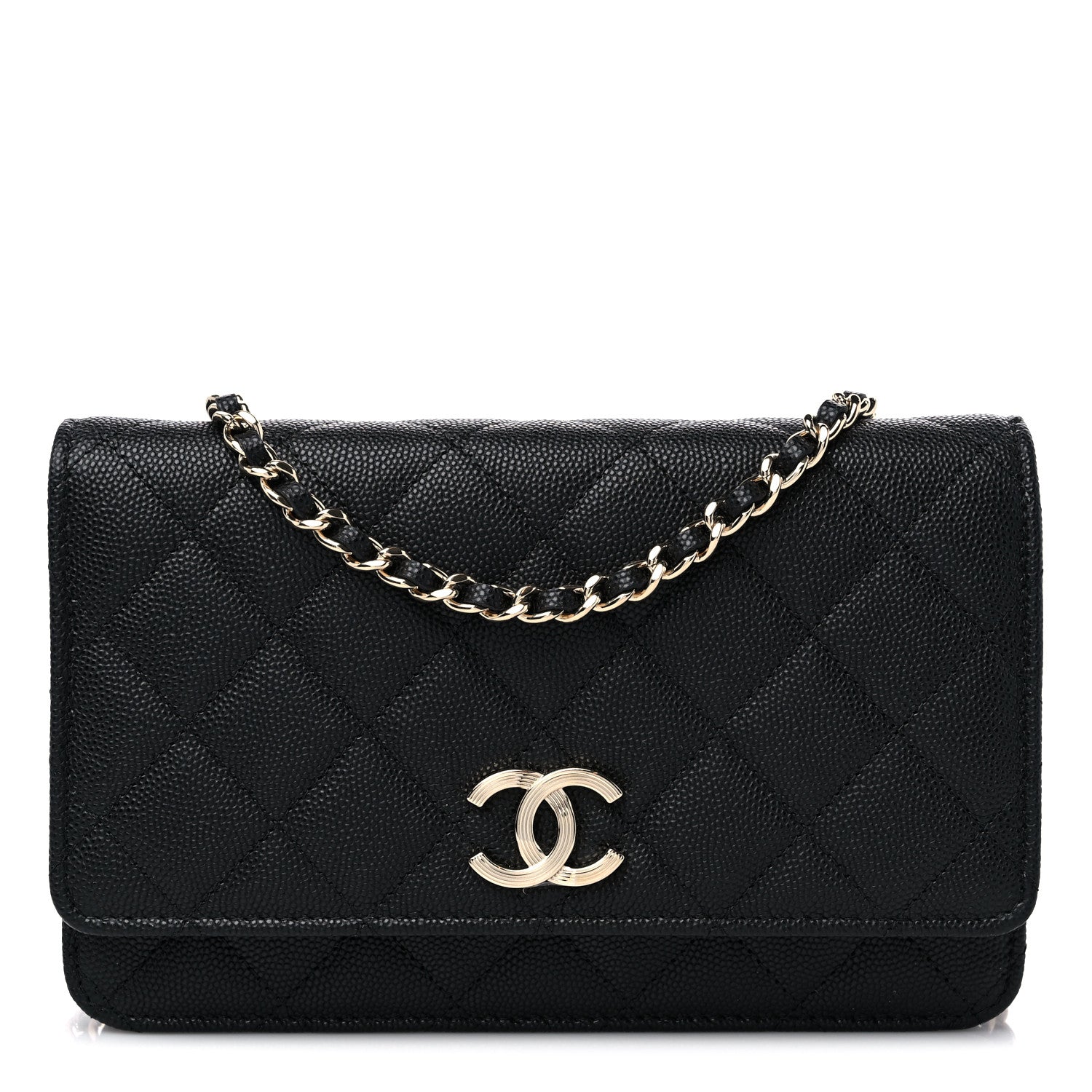 Chanel Caviar Quilted Striated CC Wallet On Chain WOC Black 1 of 10