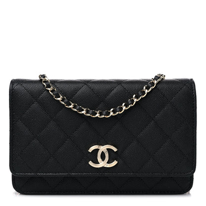 Chanel Caviar Quilted Striated CC Wallet On Chain WOC Black 1 of 10