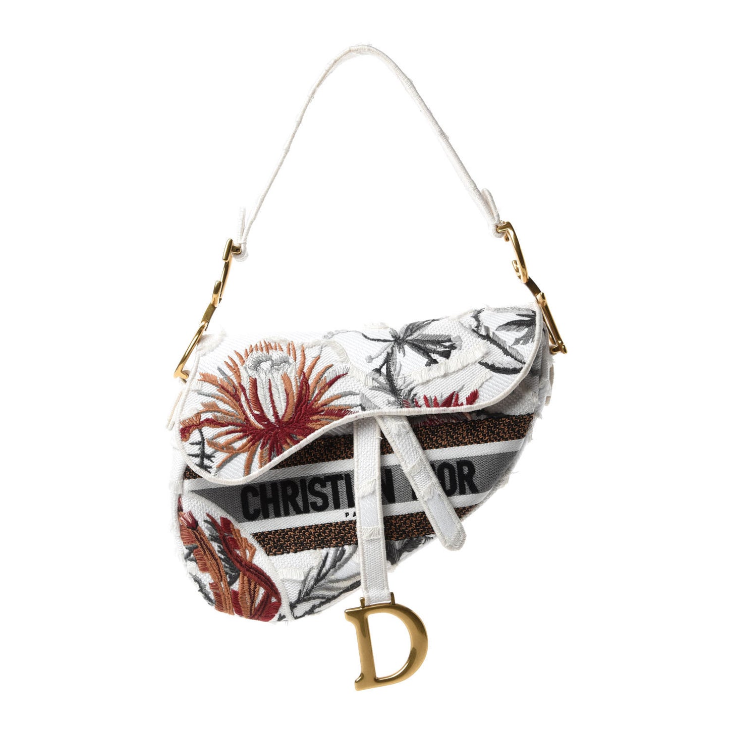 Canvas Embroidered Camouflage Flowers Saddle Bag Latte Multicolor