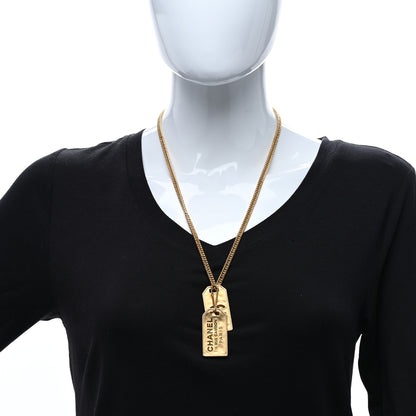 Chanel ID Dog Tag Charm Necklace Gold 2 of 4